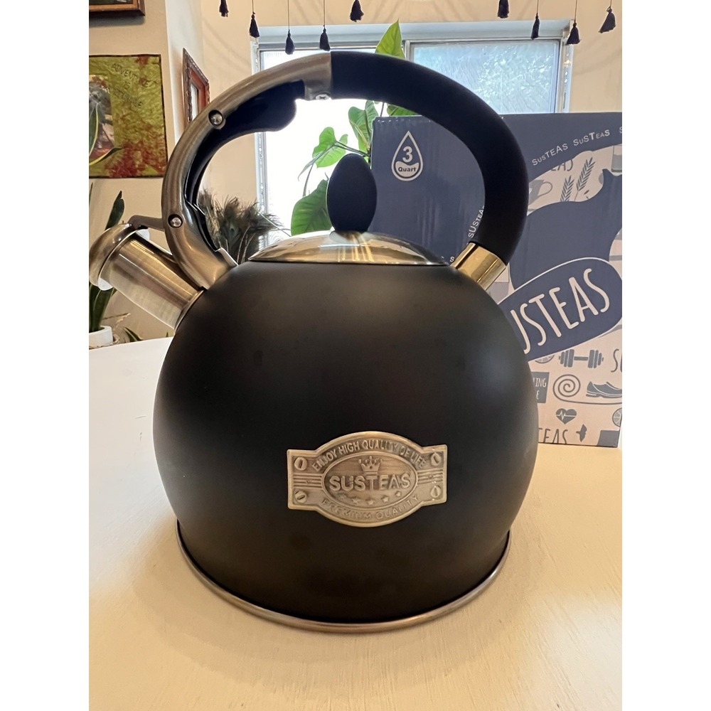 SUSTEAS 2.64 Quart Stove Top Whistling Stainless Steel Tea Kettle BLACK/Bronze